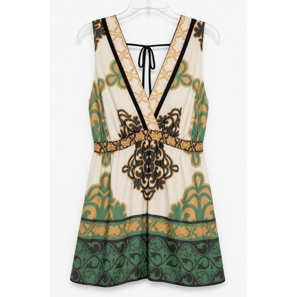 Hale Bob XS 100% Silk Sleeveless V-Neck Top Boho Geometric Print